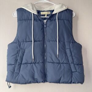 Madden‎ Girl Womens Blue Sleeveless Hooded Full-Zip Puffer Vest Size Small